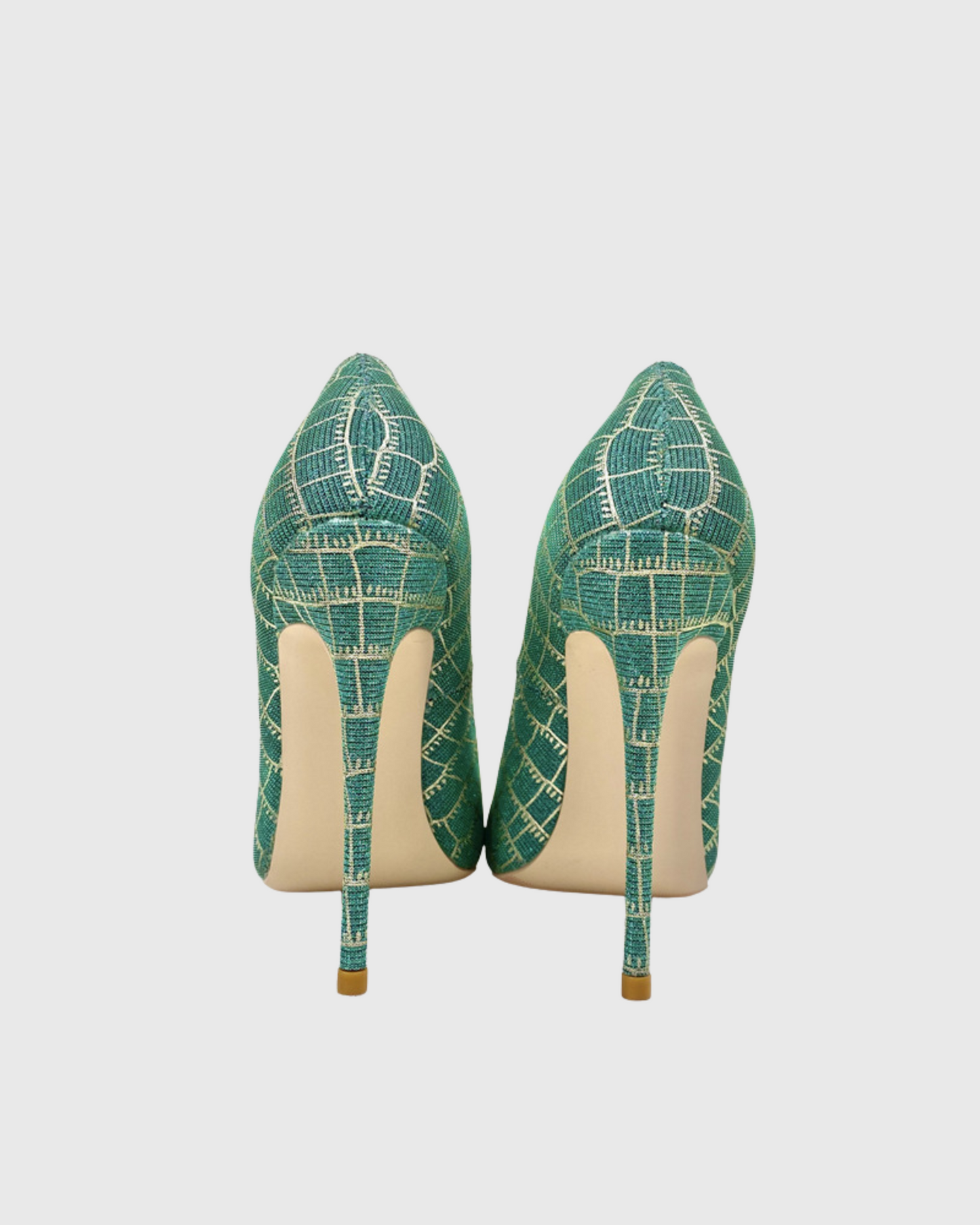Min Lattice Embroidery Pumps In Green