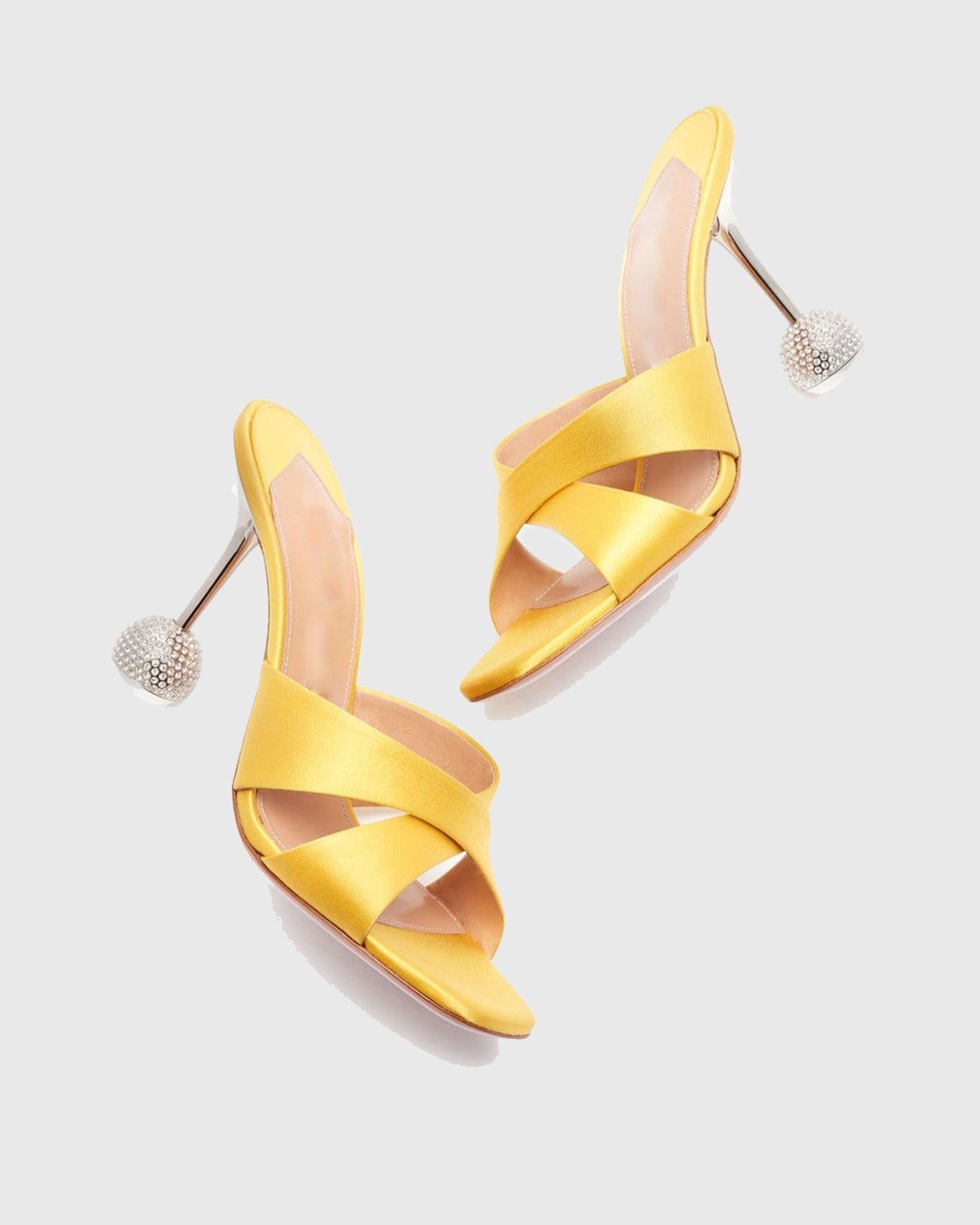 Natalina Cross Geometric Heels In Yellow