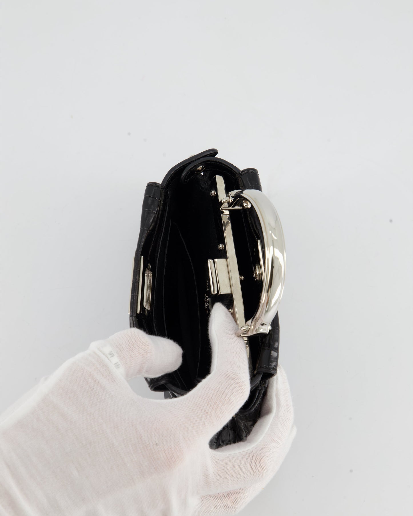 *FIRE PRICE* Fendi Black Exotic Micro Mini Peekaboo Bag with Silver Hardware
