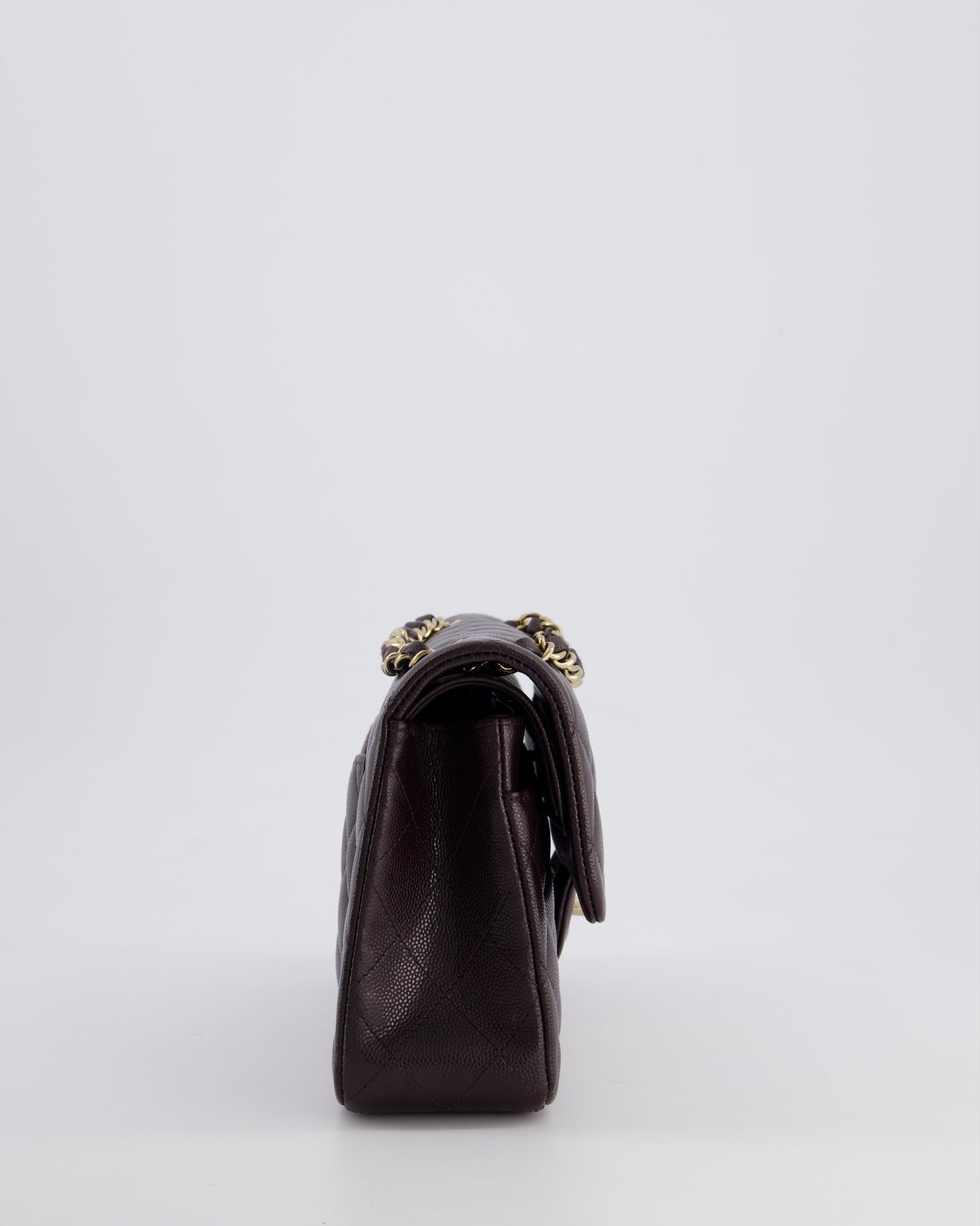 *RARE COLOUR* Chanel Dark Burgundy Small Classic Double Flap Bag in Caviar Leather with Champagne Gold Hardware
