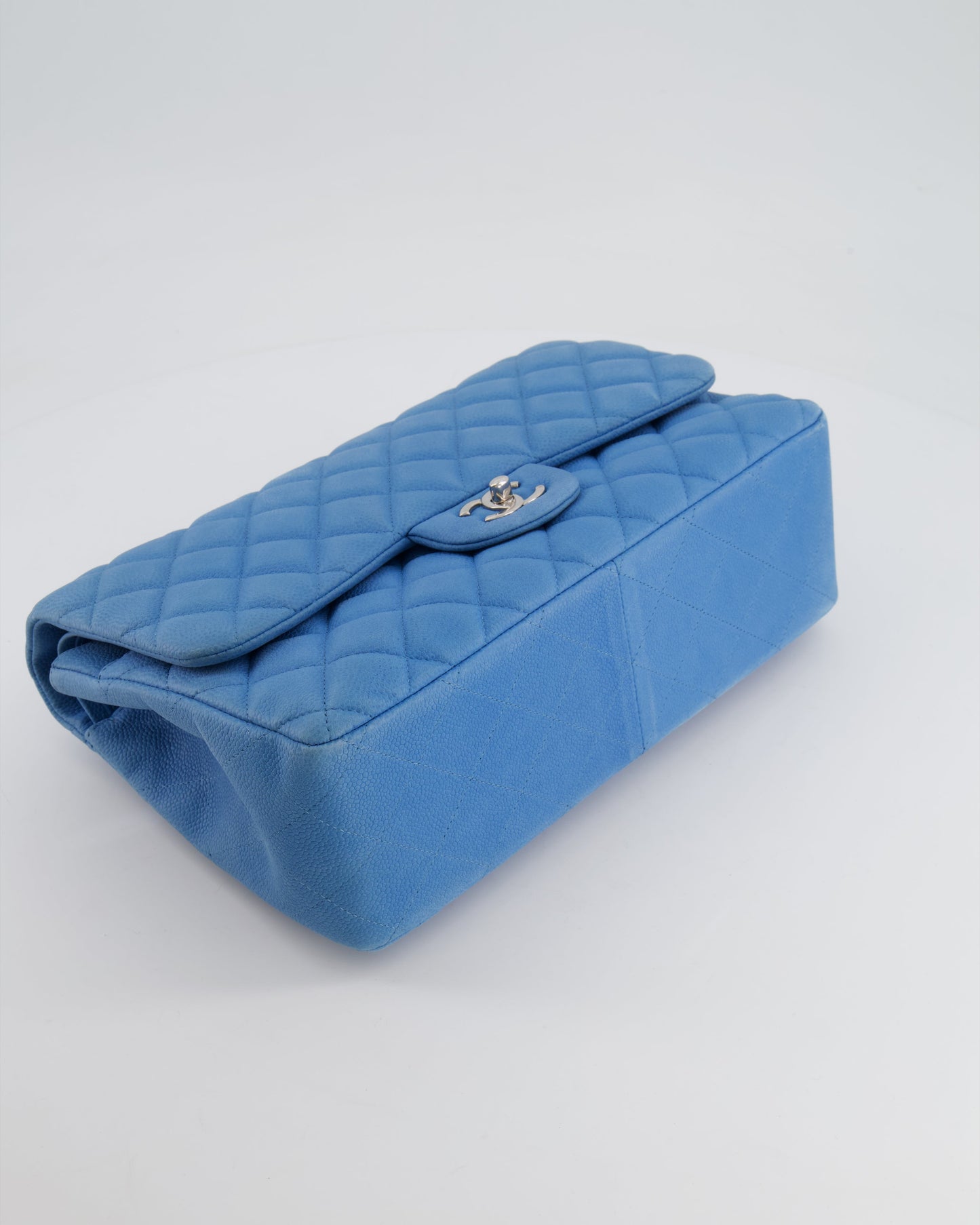 *FIRE PRICE* Chanel Blue Jumbo Classic Double Flap Bag in Caviar Nubuck Leather with Silver Hardware 