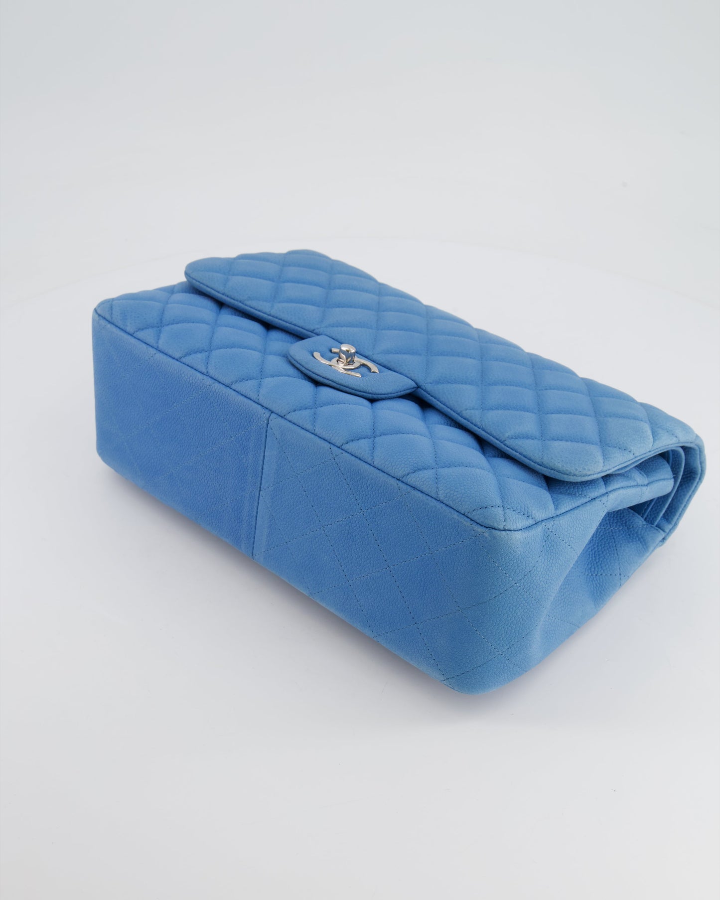 *FIRE PRICE* Chanel Blue Jumbo Classic Double Flap Bag in Caviar Nubuck Leather with Silver Hardware 