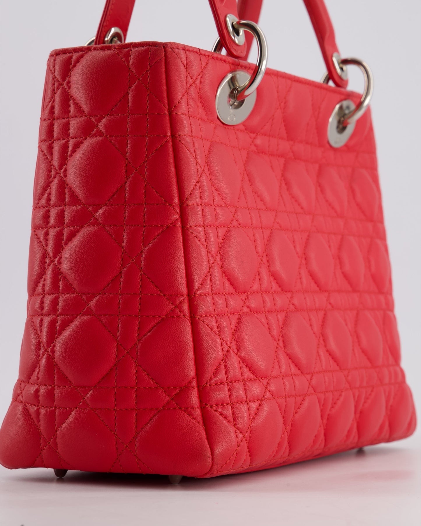 *FIRE PRICE* Christian Dior Strawberry Red Medium Lady Dior Bag in Cannage Lambskin with Silver Hardware