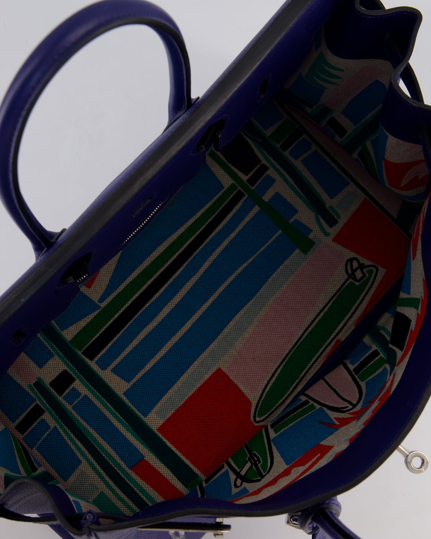 *LIMITED EDITION* Hermès Birkin 35cm Sea, Surf and Fun Bag in Bleu Saphir Novillo Leather with Palladium Hardware and Printed Canvas Interior