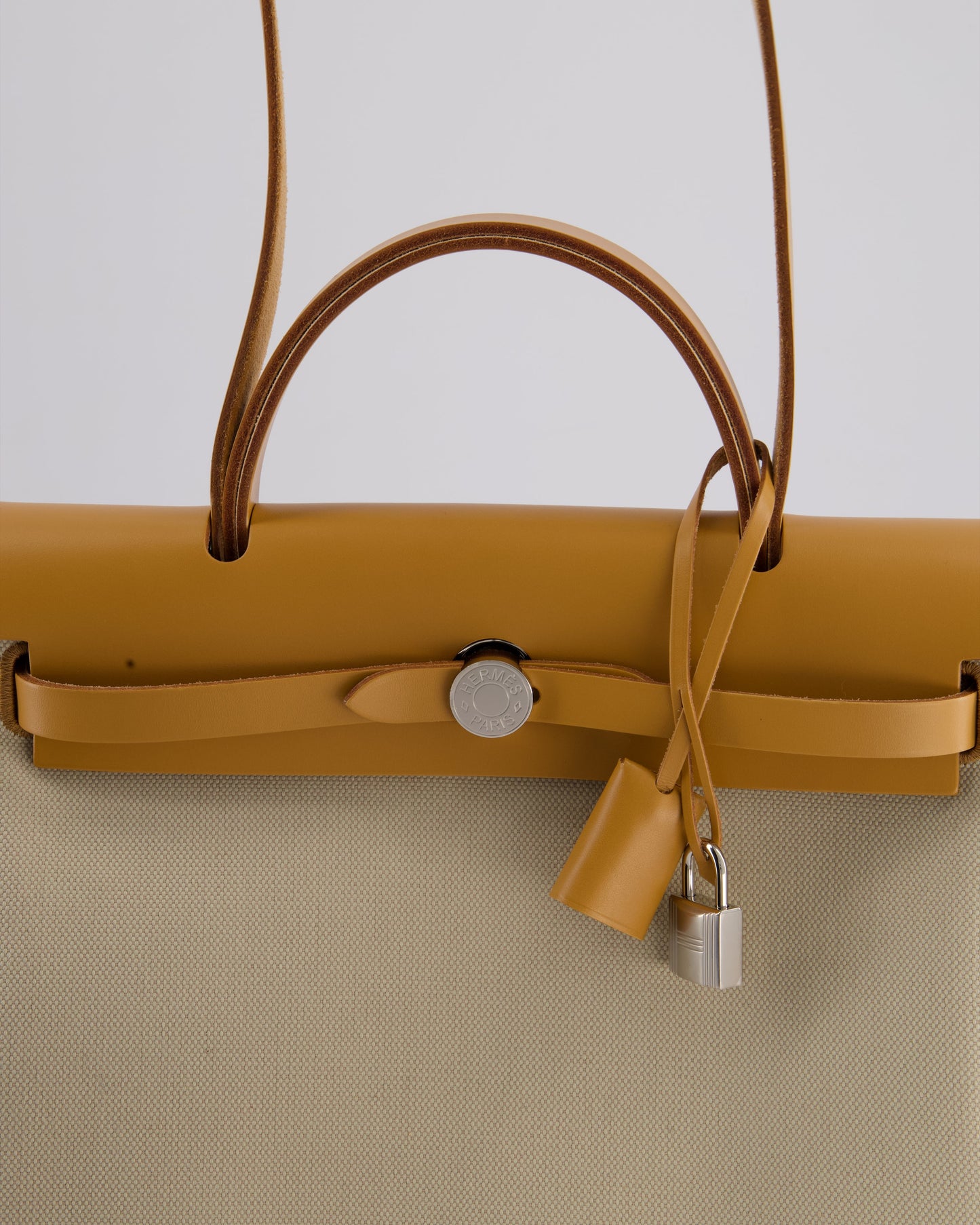 *FIRE PRICE* Hermès Herbag Zip Retourne 31 Bag in Ecru Toille H Canvas, Naturel Vache Hunter Leather with Palladium Hardware