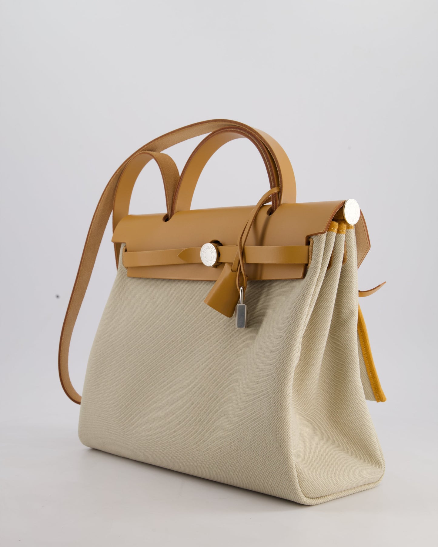 *FIRE PRICE* Hermès Herbag Zip Retourne 31 Bag in Ecru Toille H Canvas, Naturel Vache Hunter Leather with Palladium Hardware