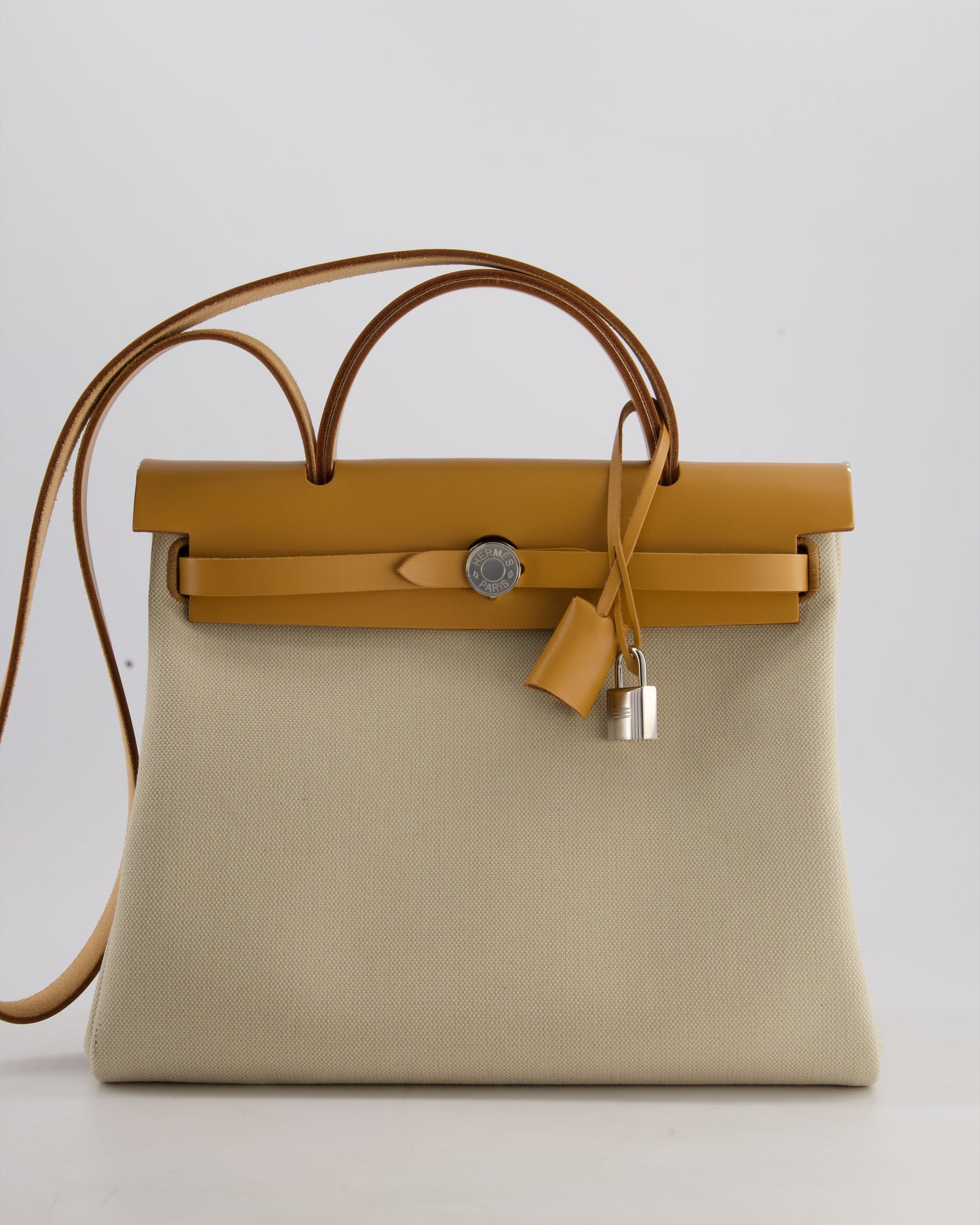 *FIRE PRICE* Hermès Herbag Zip Retourne 31 Bag in Ecru Toille H Canvas, Naturel Vache Hunter Leather with Palladium Hardware
