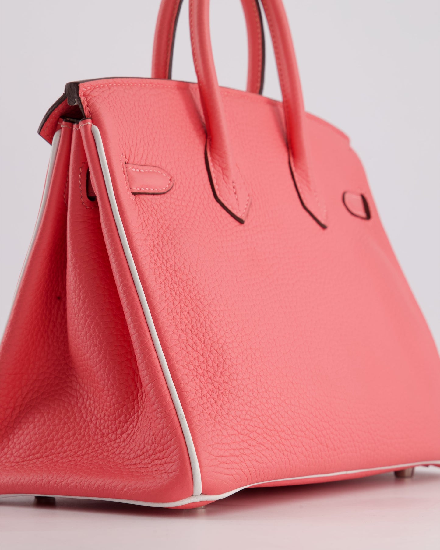 *RARE* Hermès Birkin HSS 25cm Retourne in Rose D'Ete and White Clemence Leather with Palladium Hardware 