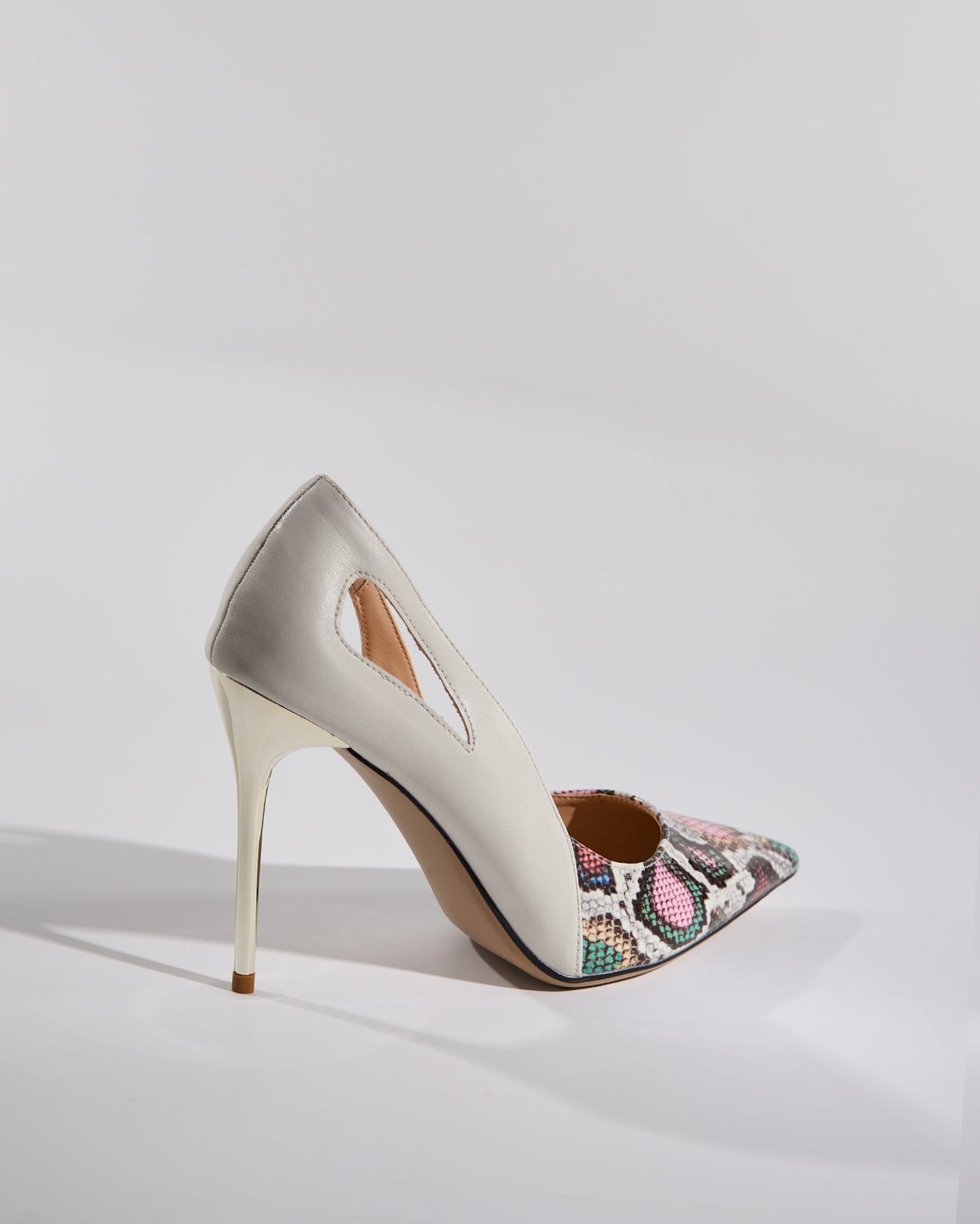 Saima Snake Print Cutout Pumps In White