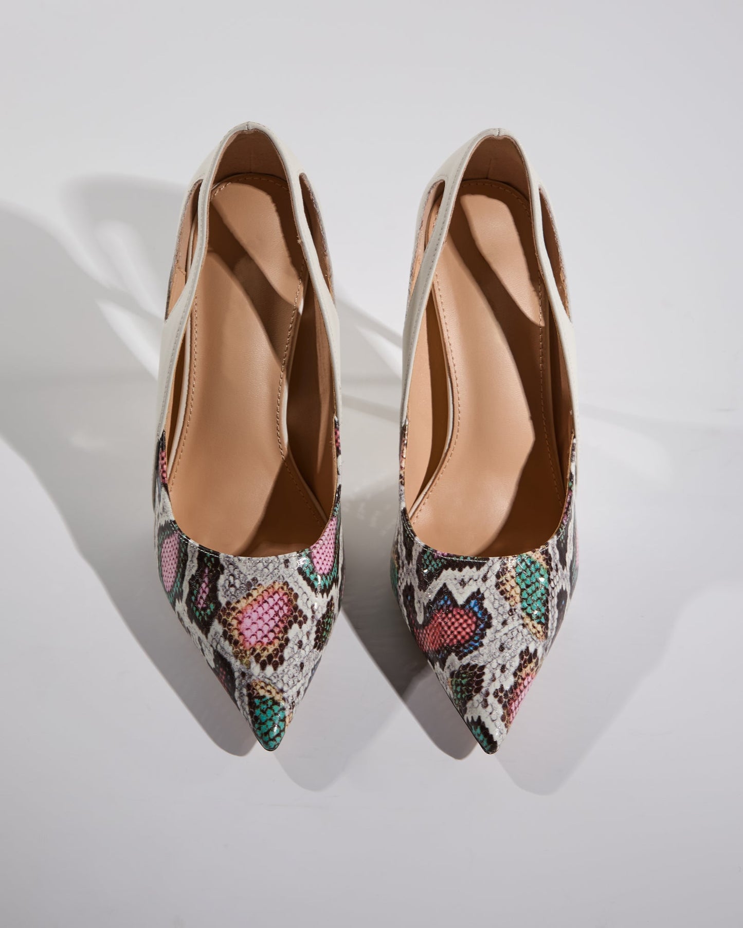Saima Snake Print Cutout Pumps In White