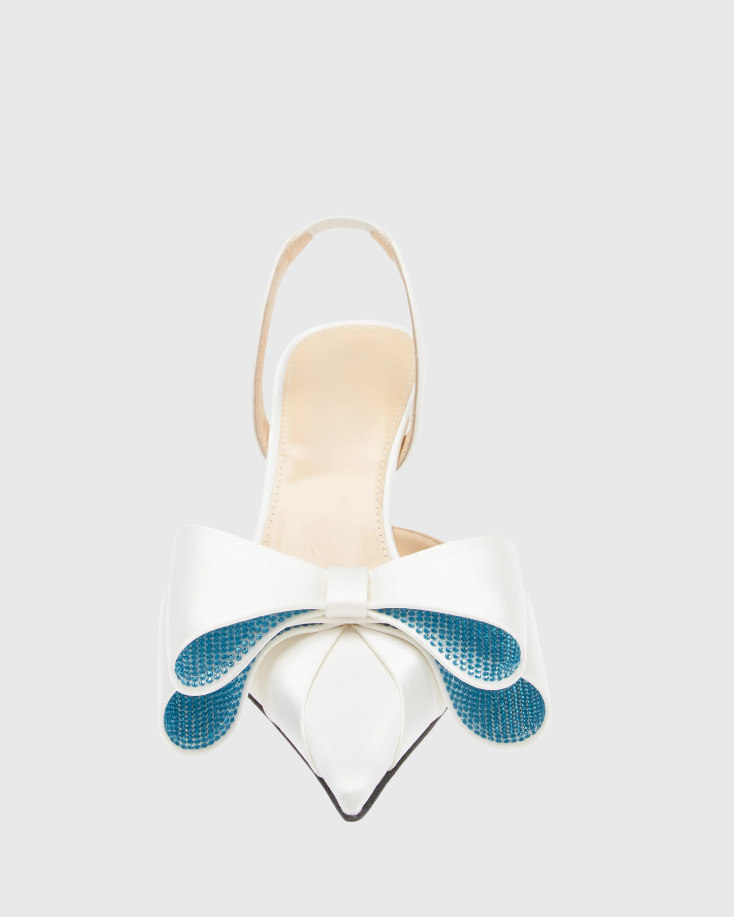 Siena Bow Embellished Satin Slingback Kitten Heels In White