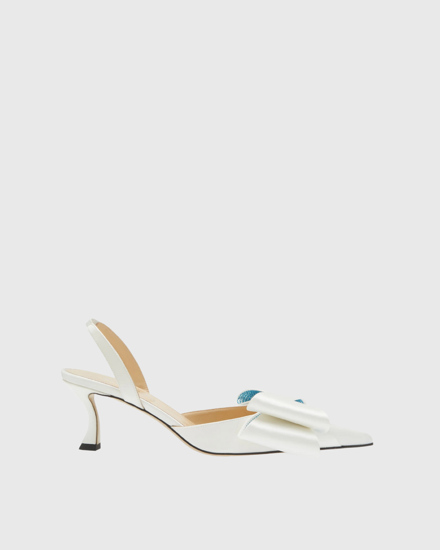 Siena Bow Embellished Satin Slingback Kitten Heels In White