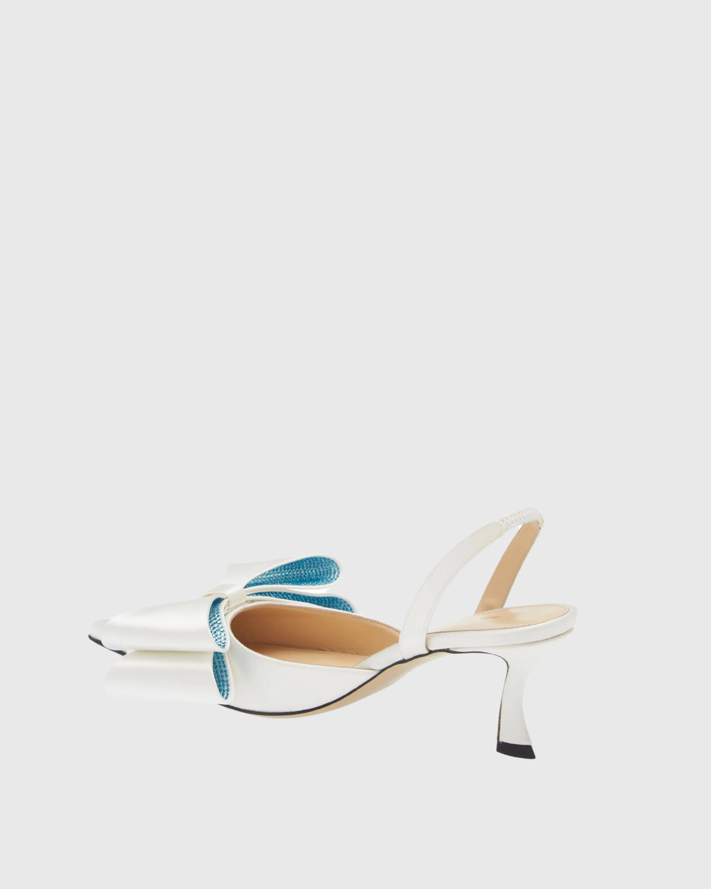 Siena Bow Embellished Satin Slingback Kitten Heels In White