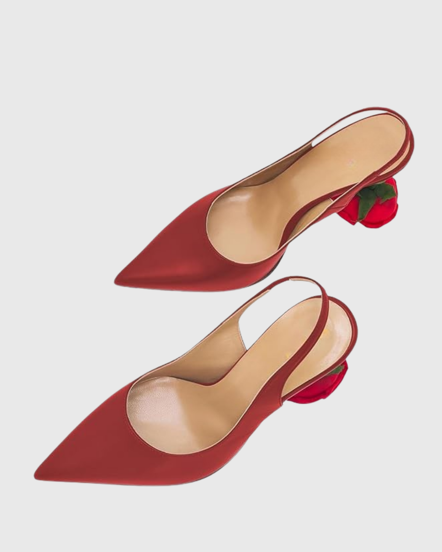 Venice Flower Heel Satin Slingback Pumps In Red