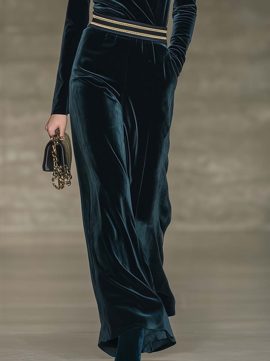 Elegant Retro Sports Style Dark Blue Velvet V-neck Hooded Top And Pants Set