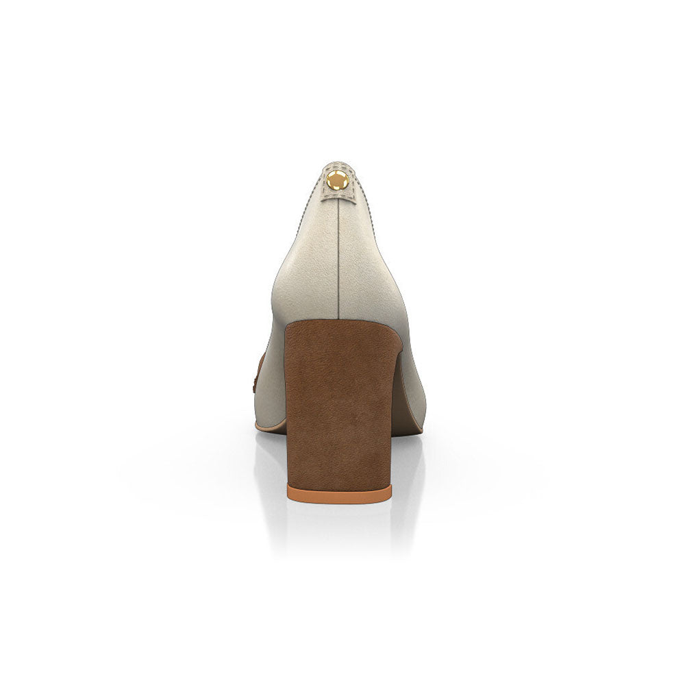 Beige Square Toe 3'' Block Heel Elegant Pumps with Bow