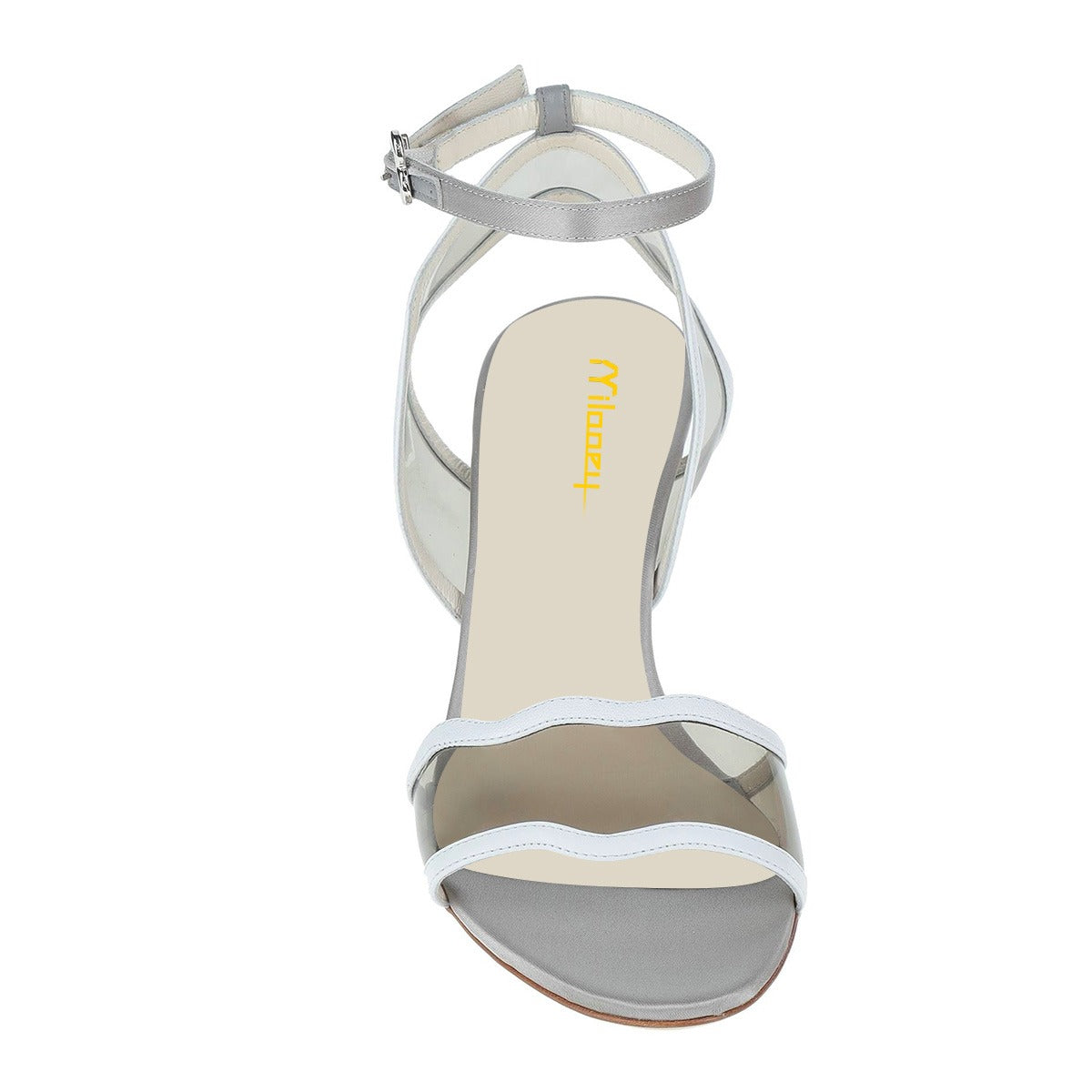 Fashion Gray Wave Strappy Open Round Toe Kitten Heeled Sandals