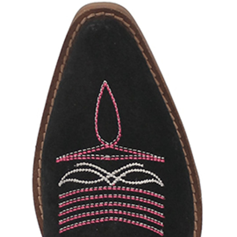 Embroidered Snip Toe Mid-Calf Wide Calf Cowgirl Boots in Black
