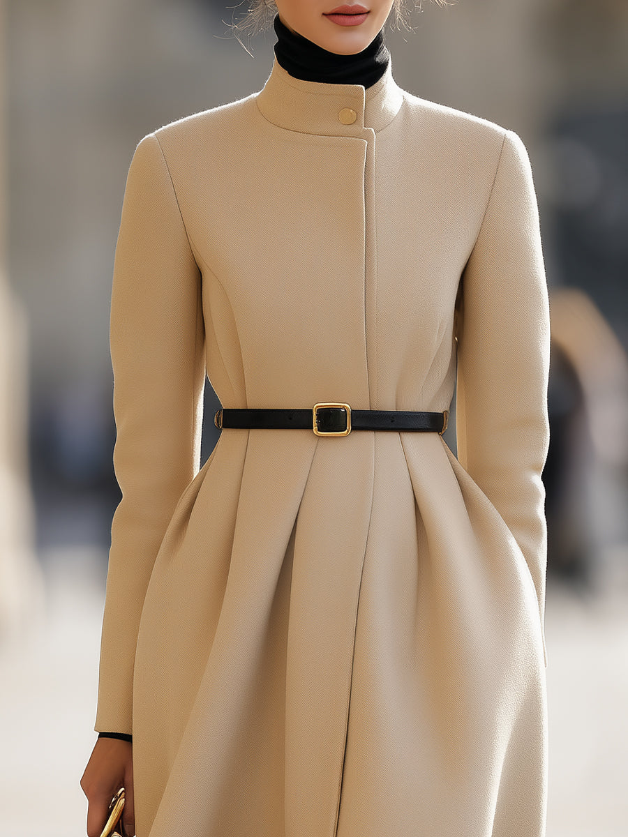 Elegant Beige Belted Midi Coat