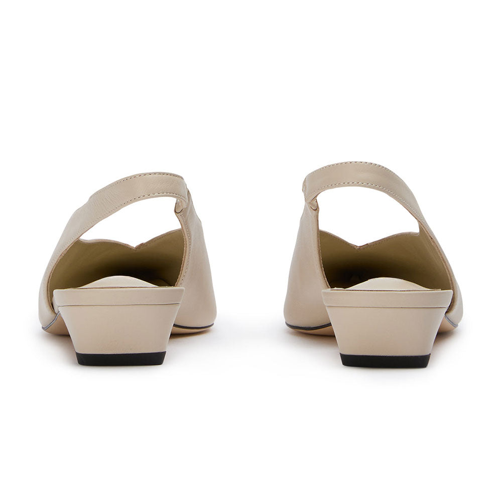 Beige Vegan Leather Pointed Toe Kitten Heel Slingback Pumps Shoes
