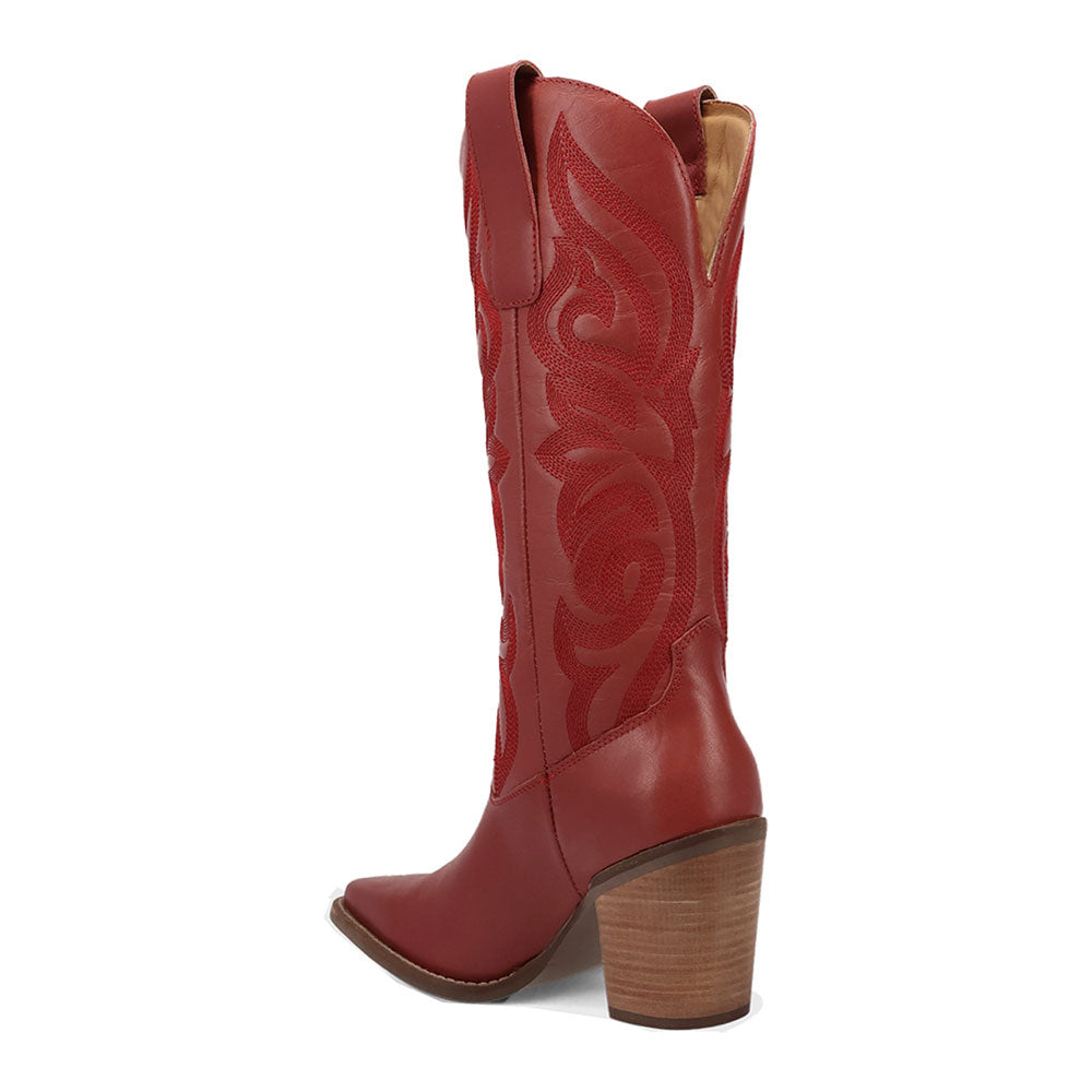 Embroidered Block Heel Mid-Calf Snip Toe Red Cowgirl Boots