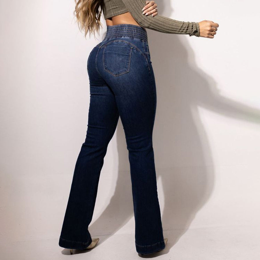 Elasticated Waistband High Waisted Stretch Skinny Micro Slim Hip Lifting Denim Trousers