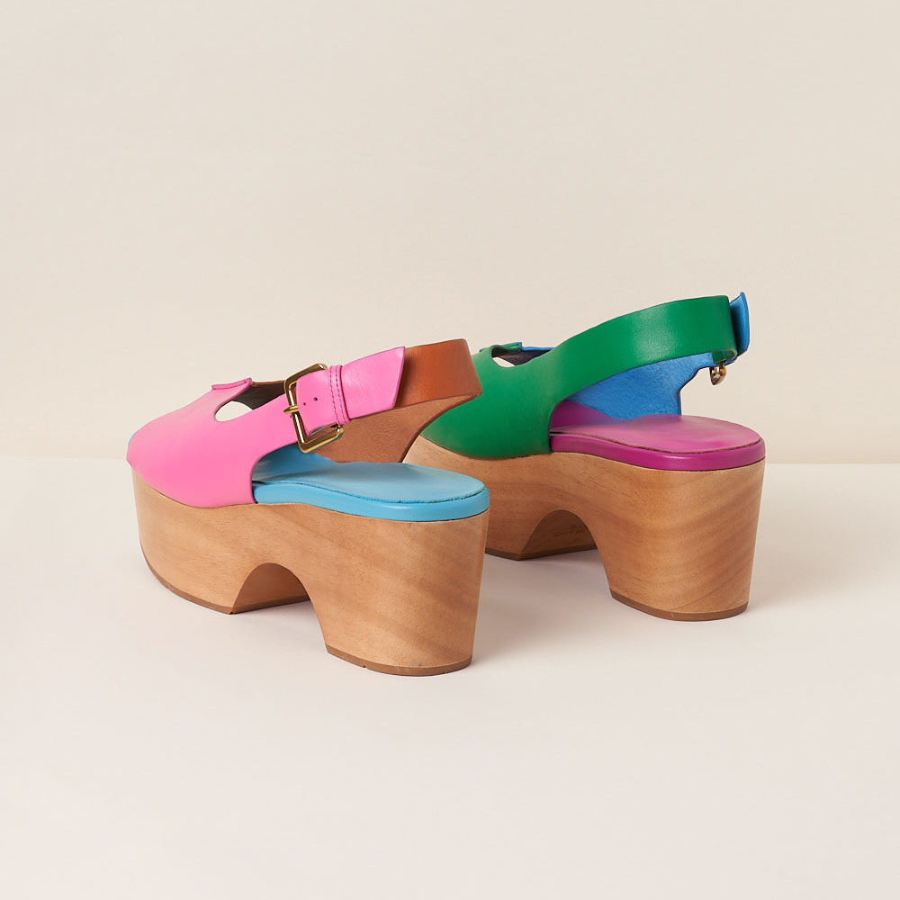 Fashion Multicolor Open Toe Slingback Heeled Clogs with Platform