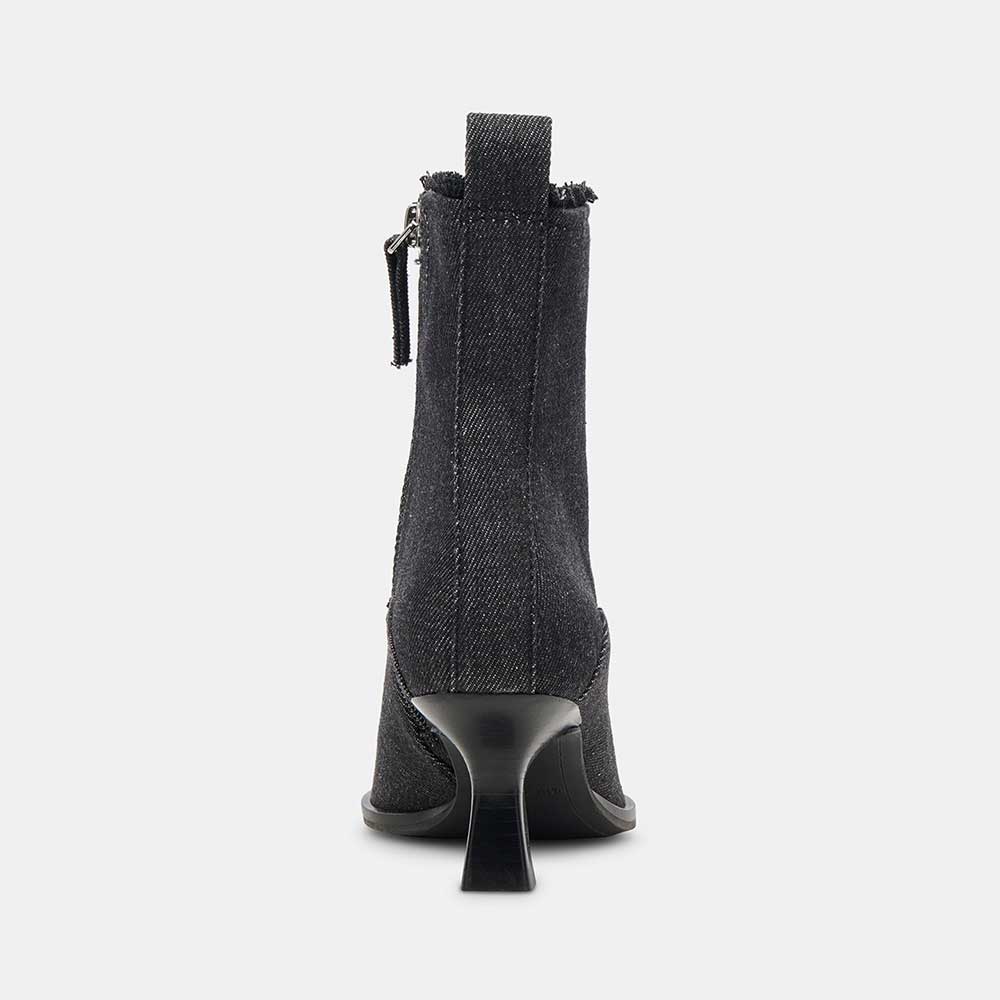Denim Black Pointed Side-Zip Ankle Boots for Women