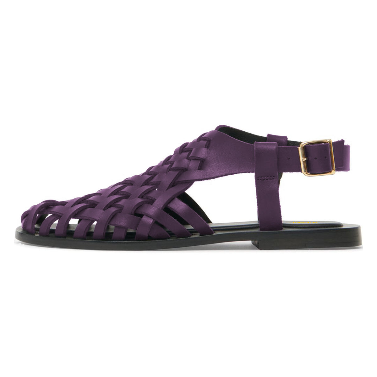 Dark Purple Vegan Leather Flat Closed Toe Sandals with Buckle