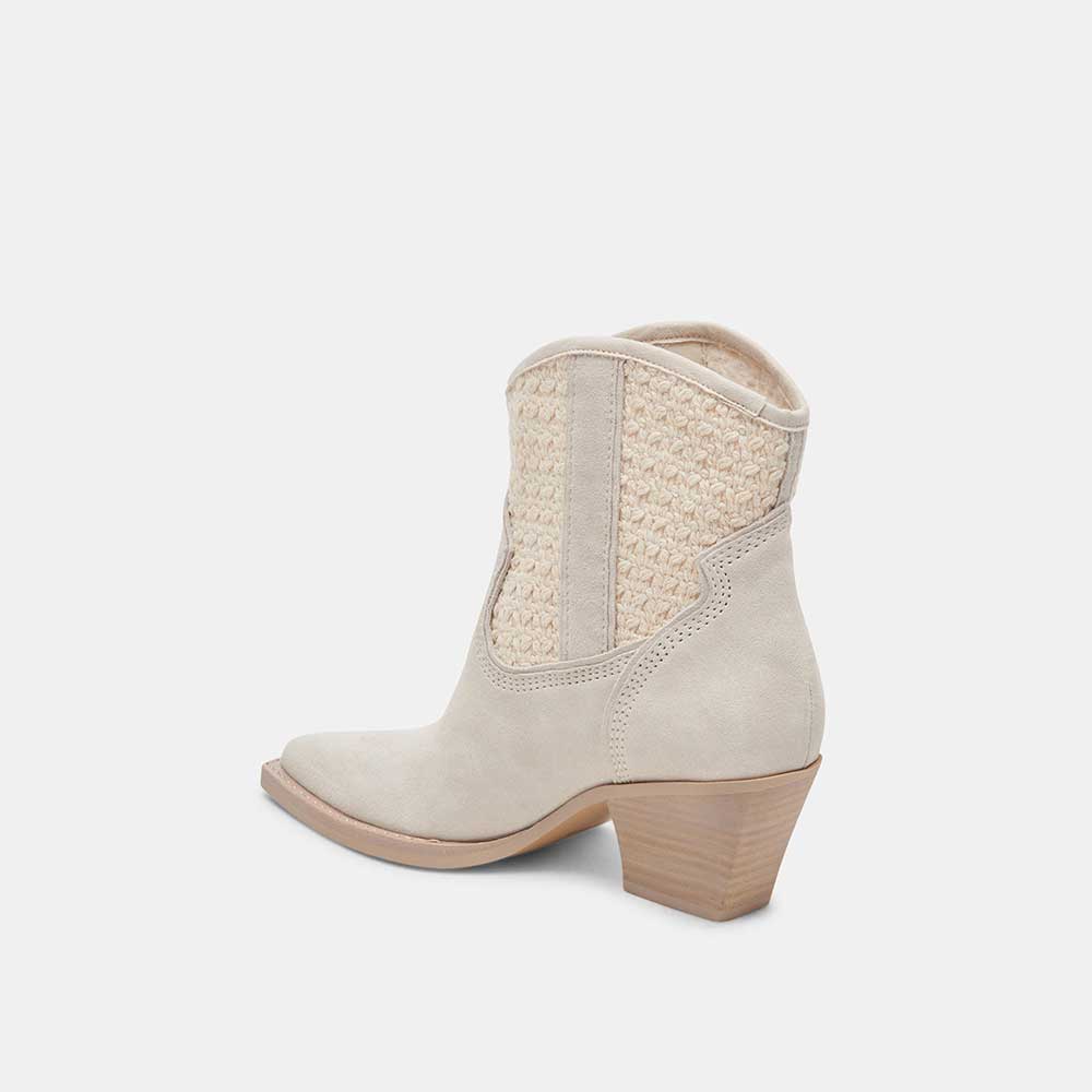 Beige Sand-Tone Pointed Toe Chunky Heel Cowgirl Booties