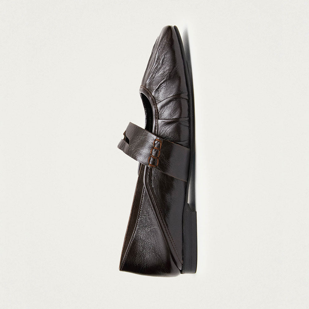 Dark Brown Strap Mary Jane Square Toe Ballet Flats for Women