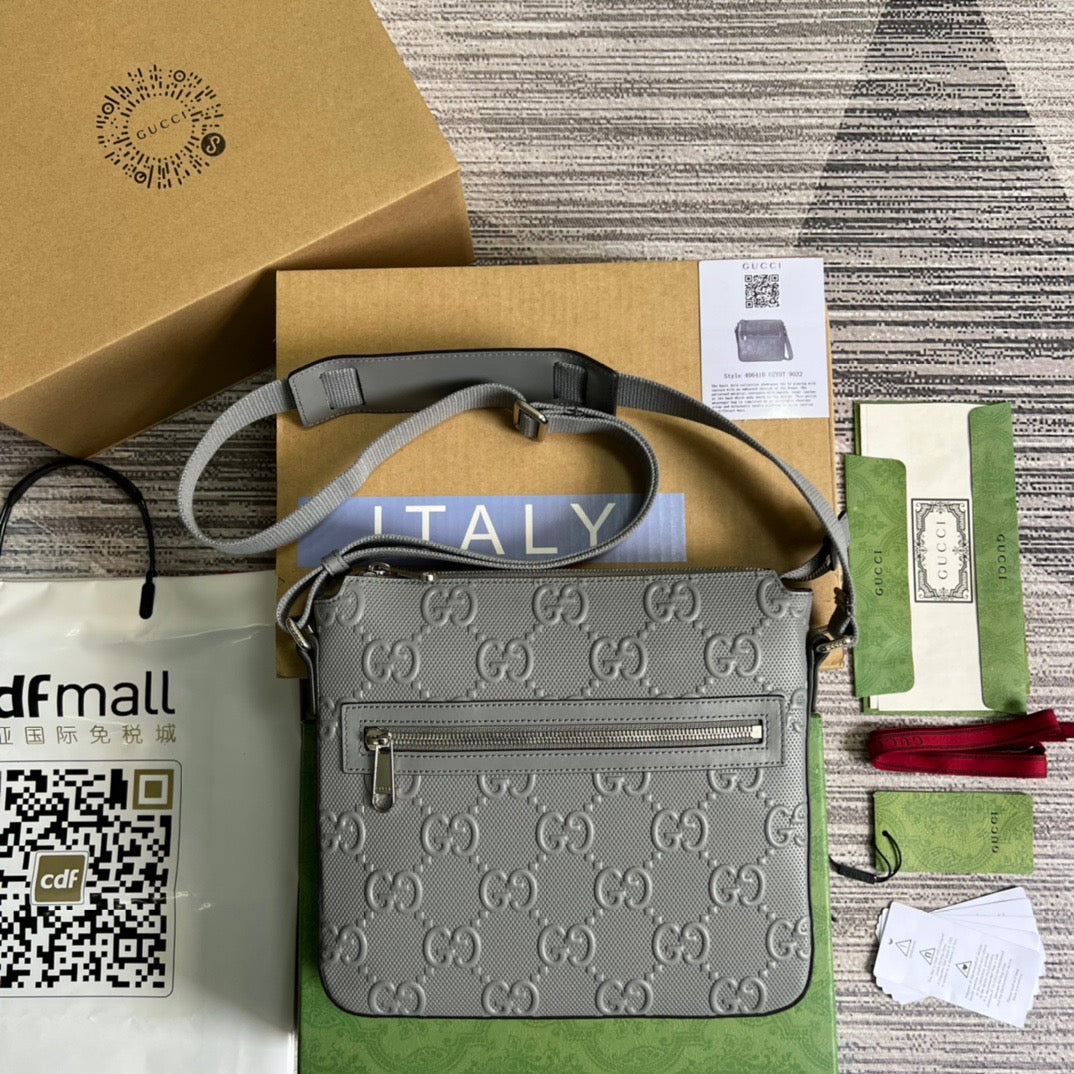 gg Embossed Bag Grey gg Embossed For Men 10.2in/26cm gg 406410 1W3CN 1275