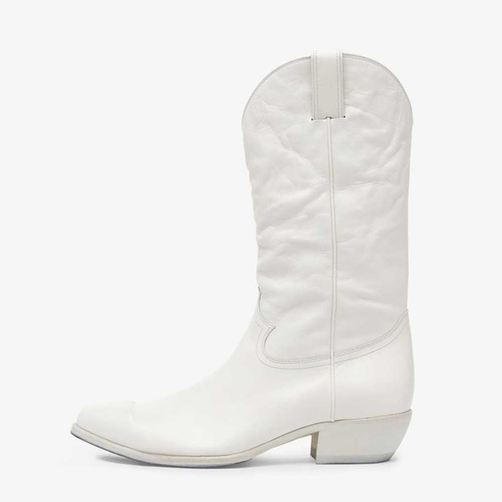 Elegant White Low Chunky Heel Round Toe Mid-Calf Cowgirl Boots