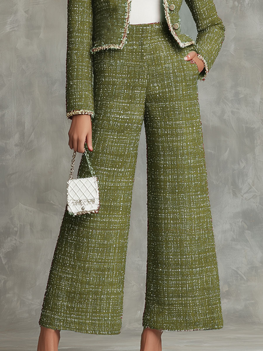 Elegant Textured Fabric Jacket And Wide-leg Pants Set