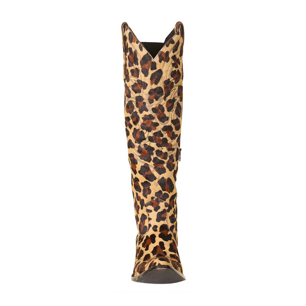 Embroidered Calf Hair Cheetah Pattern Brown Western Boots for Women