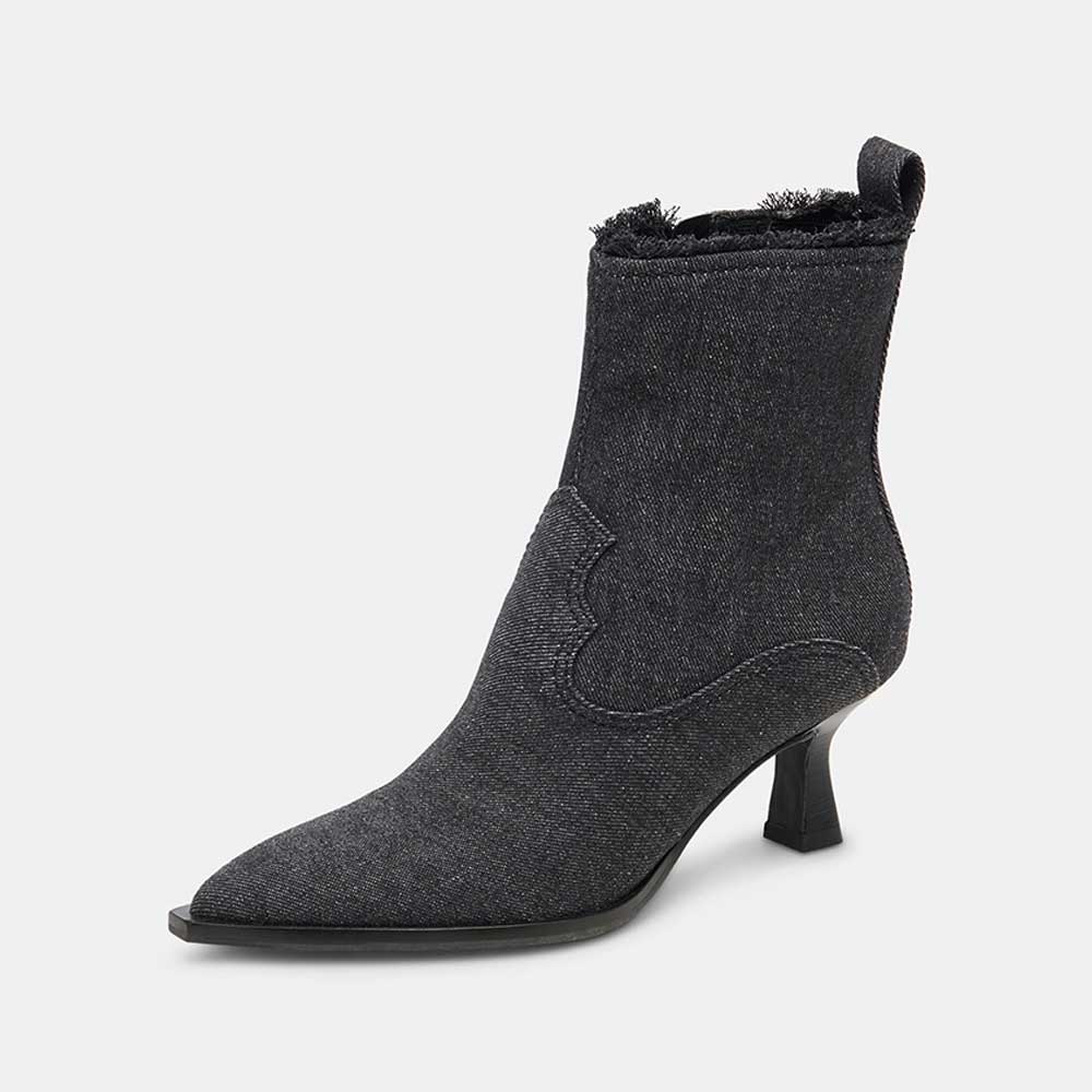 Denim Black Pointed Side-Zip Ankle Boots for Women