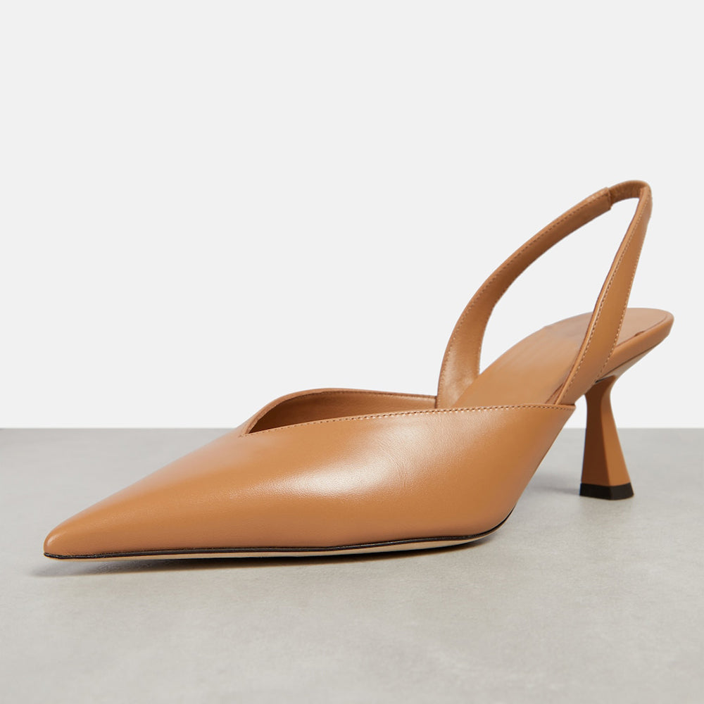 Beige Pointed Toe Stiletto Heel Slingback Pumps