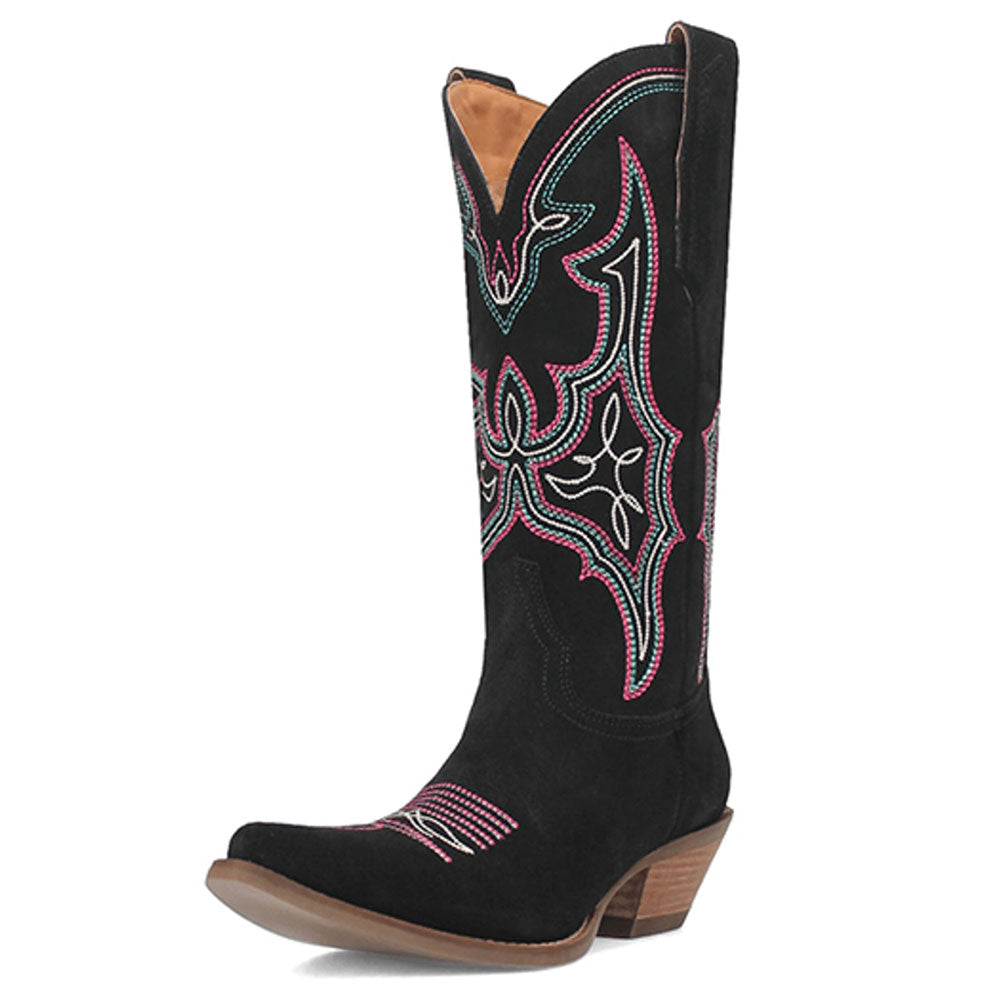Embroidered Snip Toe Mid-Calf Wide Calf Cowgirl Boots in Black