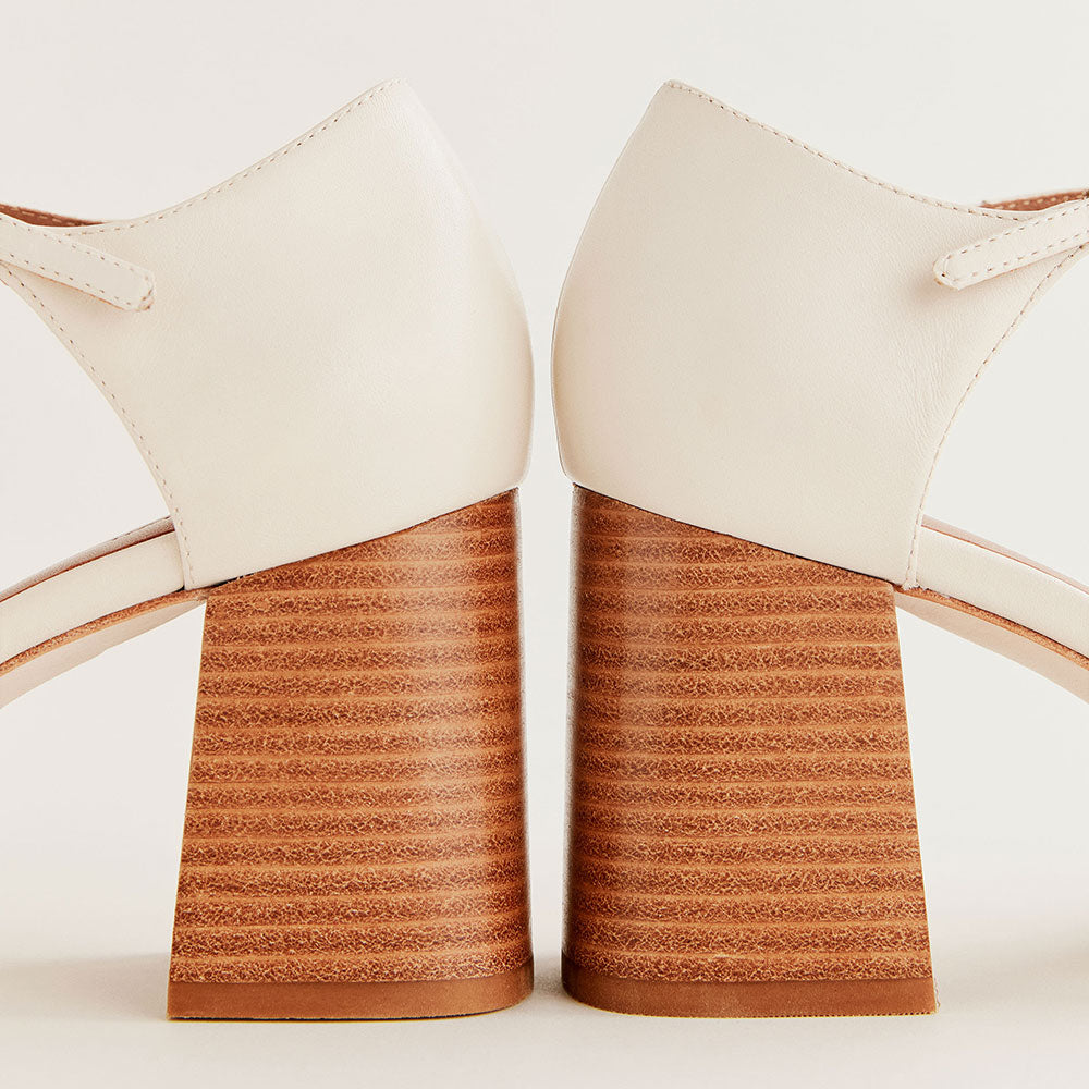 Beige Closed Square Toe Block Heel Pumps with Buckled Ankle Strap