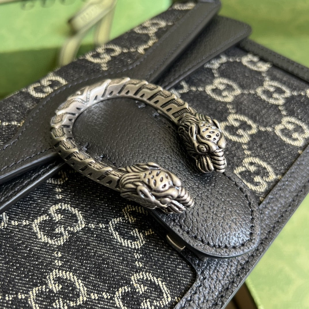 gg Dionysus Small gg Shoulder Bag Black And Ivory gg Denim Jacquard For Women 10in/25cm 499623