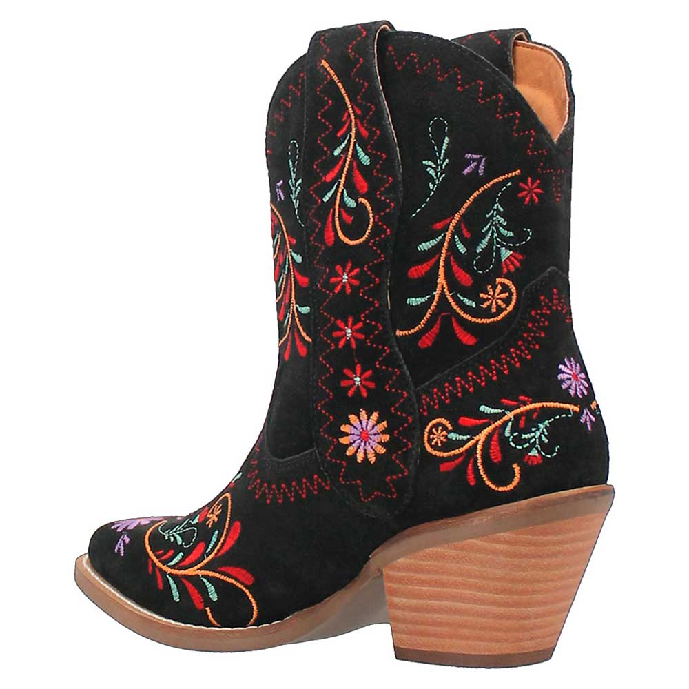 Almond Toe Colorful Floral Embroidered Cowgirl Boots in Black