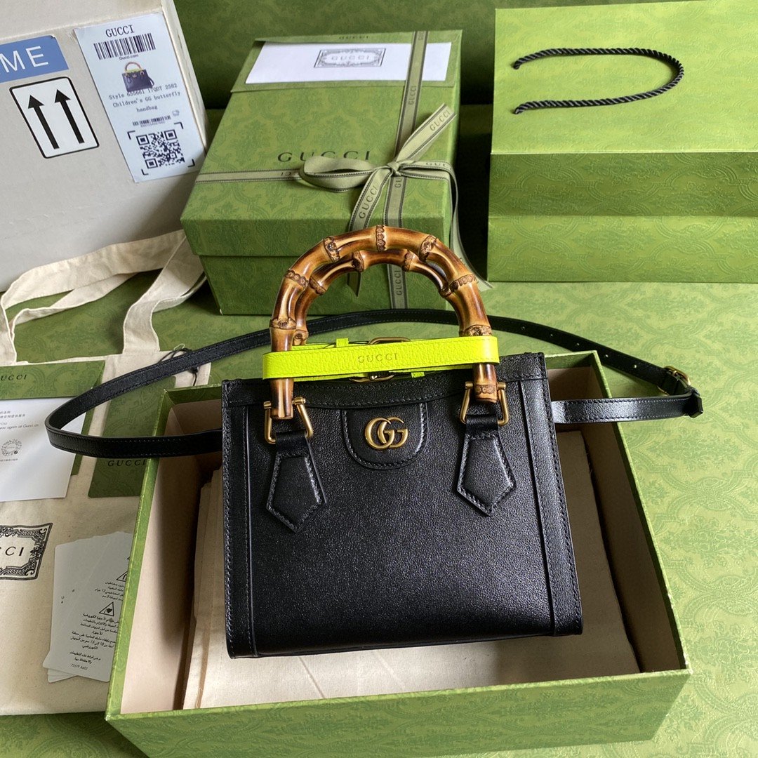 gg Diana Small Tote Bag Black For Women 8in/20cm gg 702732 U3ZDT 1260