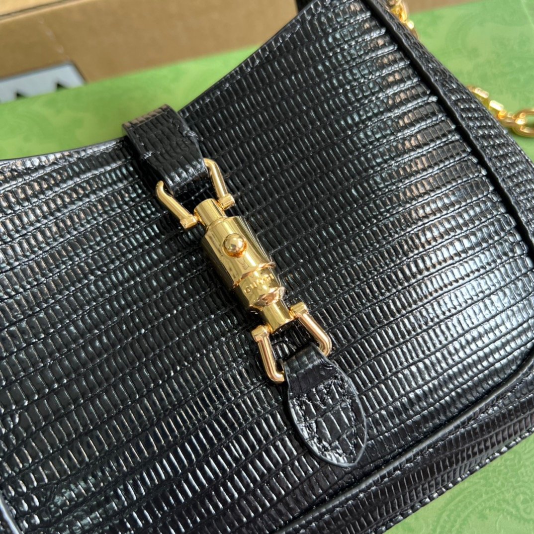 gg Jackie 1961 Lizard Mini Bag Black For Women, Women’s Bags 7.5in/19cm gg 675799 LUZ0G 1000