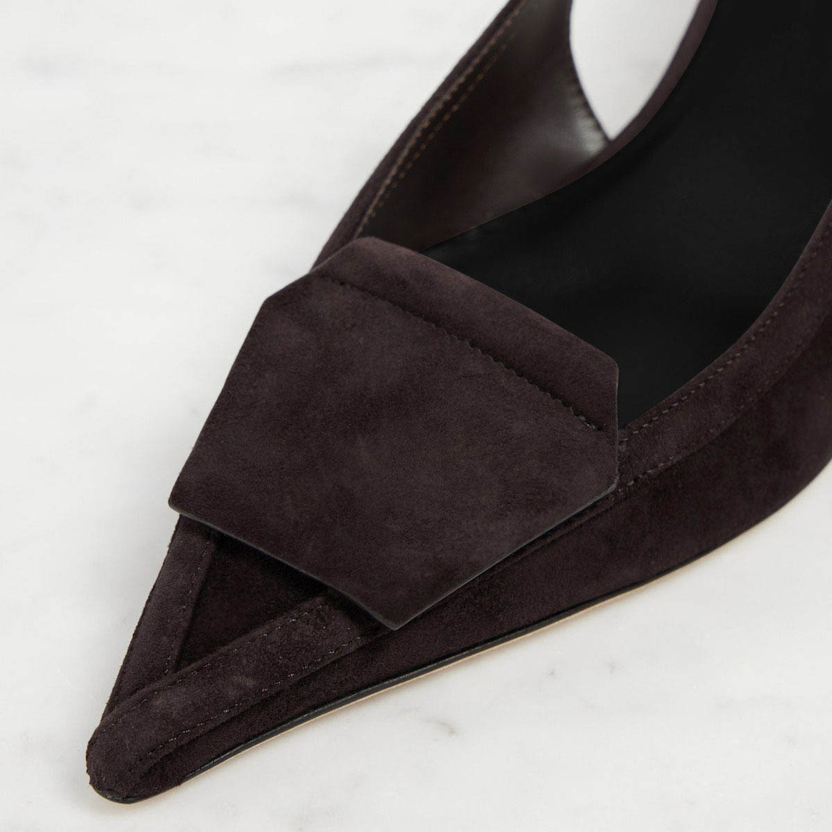 Dark Brown Vegan Suede Pointed Toe Classic Slingback Pumps Heels