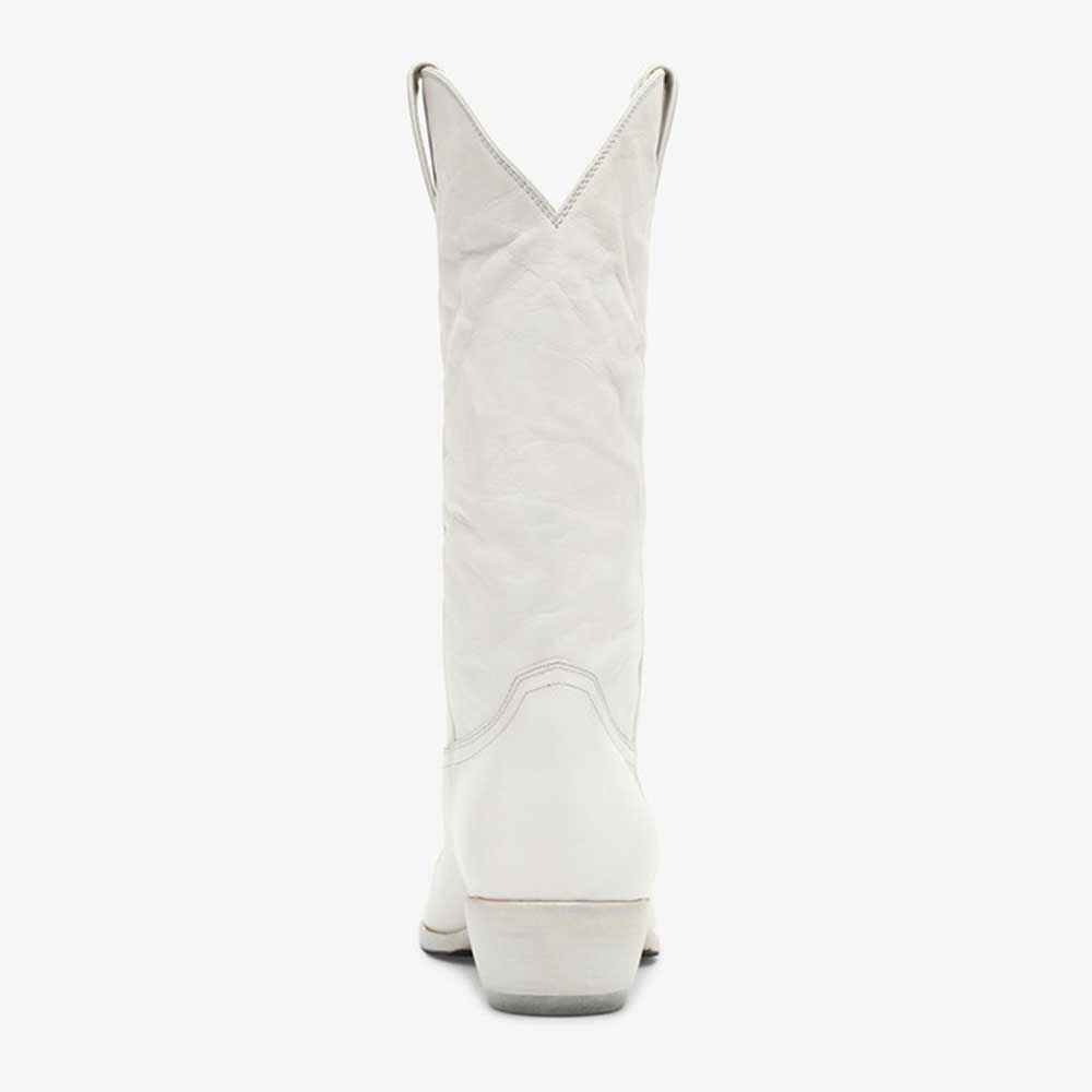 Elegant White Low Chunky Heel Round Toe Mid-Calf Cowgirl Boots