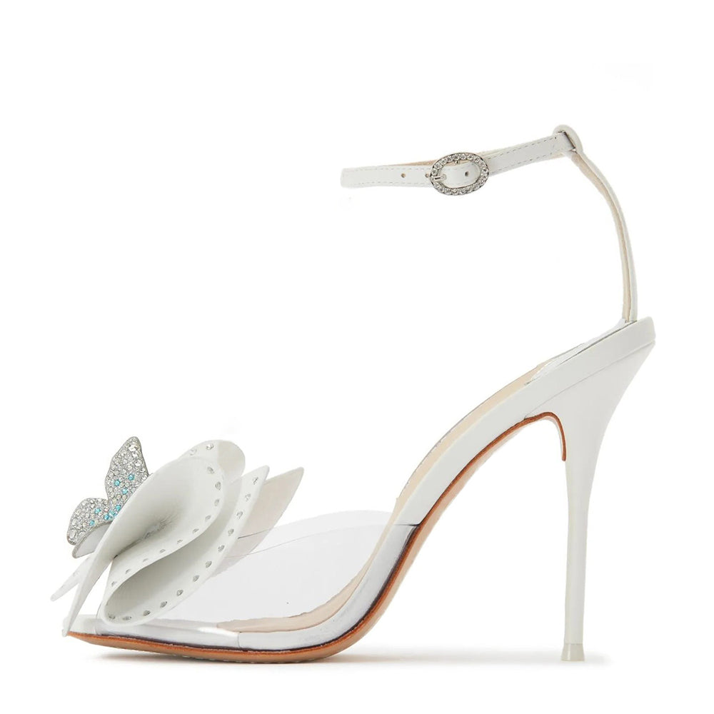 Elegant White Wedding Sandals Peep Toe Rhinestone Butterfly Heels