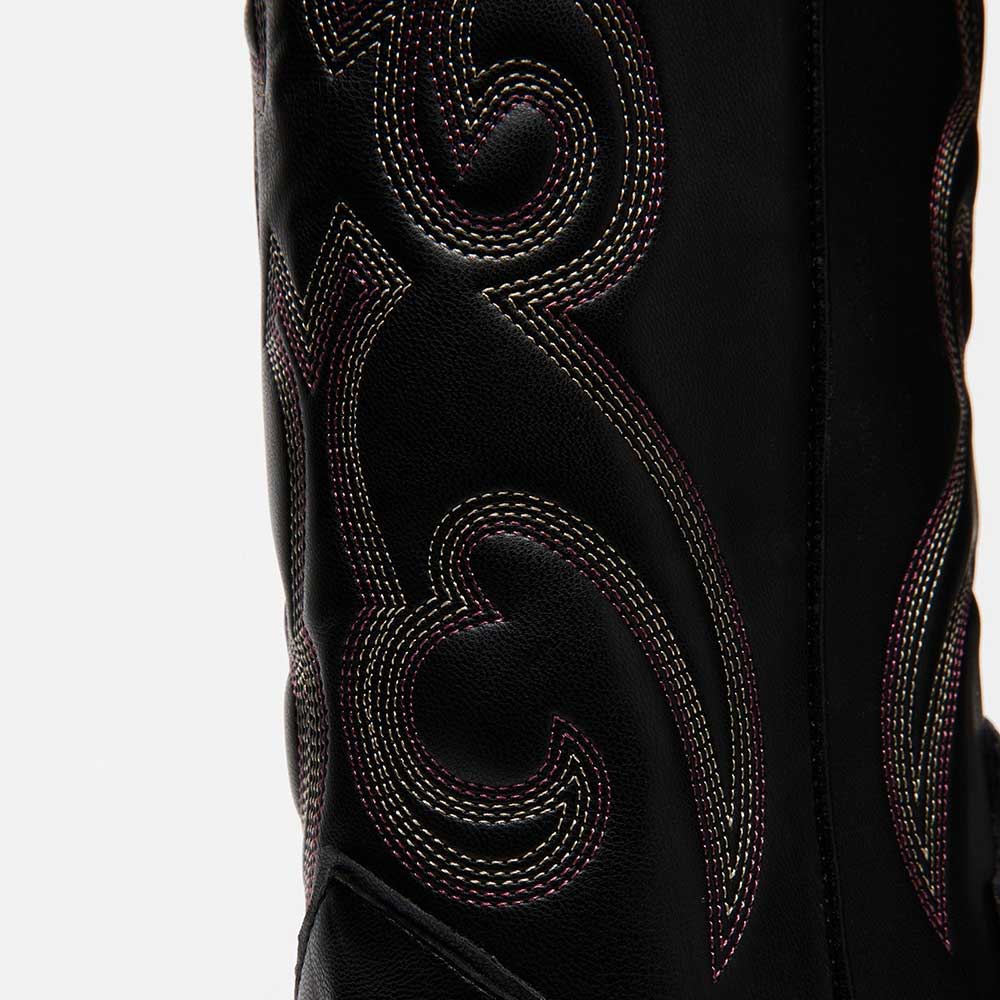 Fashion Pointed Toe Embroidered Knee-High Cowgirl Boots in Black