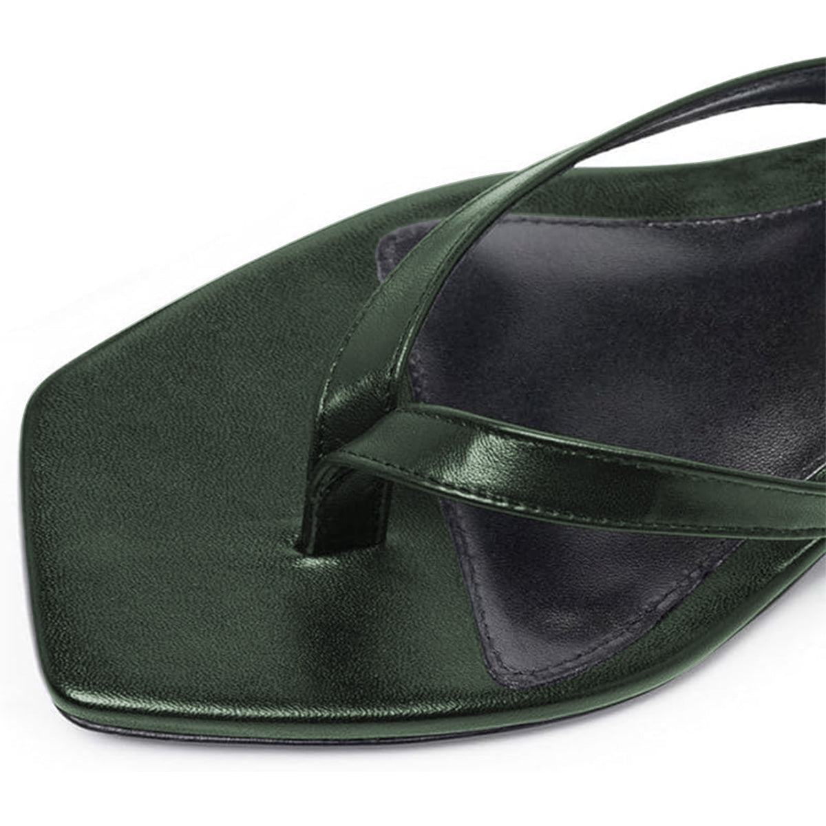 Dark Green Open Square Toe Kitten Heel Casual Flip Flops for Women