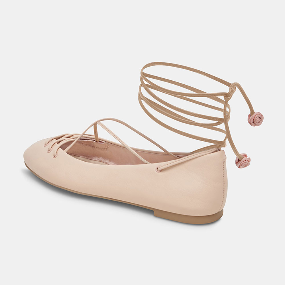 Beige Vegan Leather Round Toe Flat Lace-Up Comfy Ballet Shoes