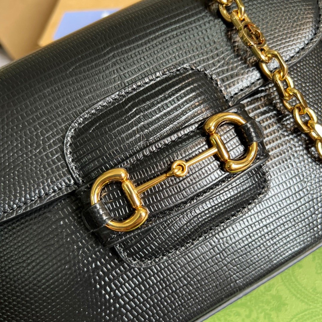 gg Horsebit 1955 Lizard Mini Bag Black For Women, Women’s Bags 8in/20cm gg